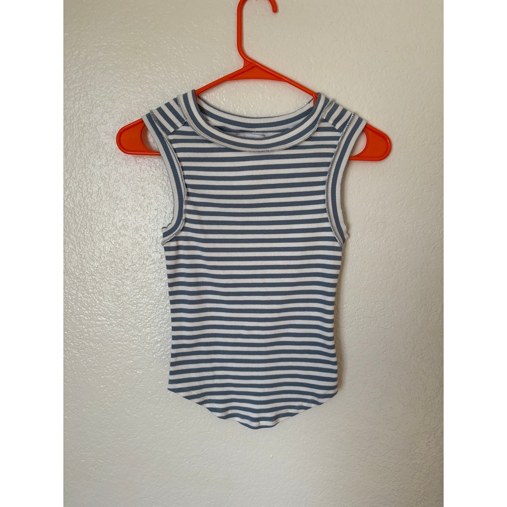MIOU MUSE Stripe Ribbed Racerback Tank Top Summer Preppy Coastal‎ Vacation Beach